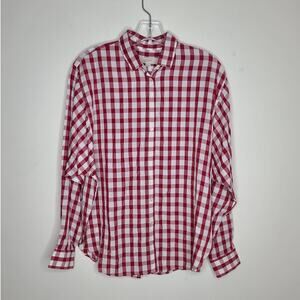 Ann Taylor Loft red white buffalo plaid long sleeve button down shirt - XS